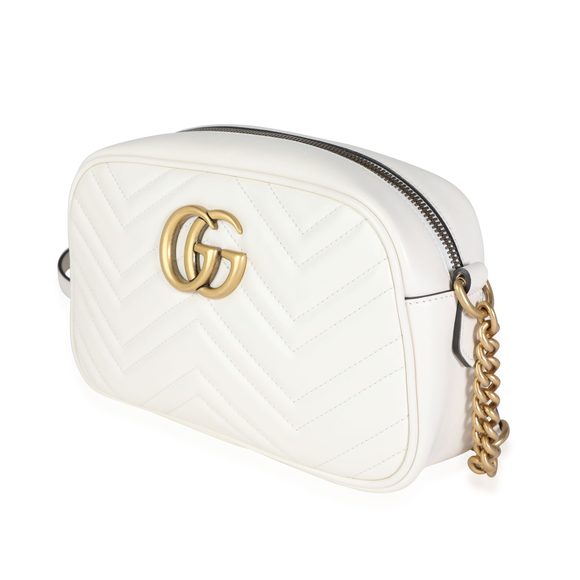 Gucci White Matelass√© Leather Small GG Marmont Shoulder Bag - Picture 2 of 9